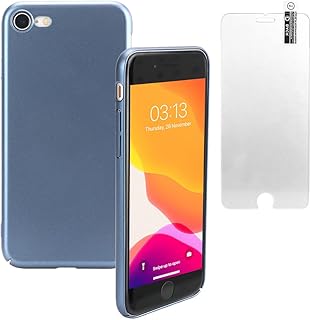 iPhoneSE/7/8対応 スマホケース 超薄型 ガラスフィルム付属 スマホ表面保護 指紋防止 耐衝撃性 薄い 傷防止 4.7インチ対応 (ブルー)