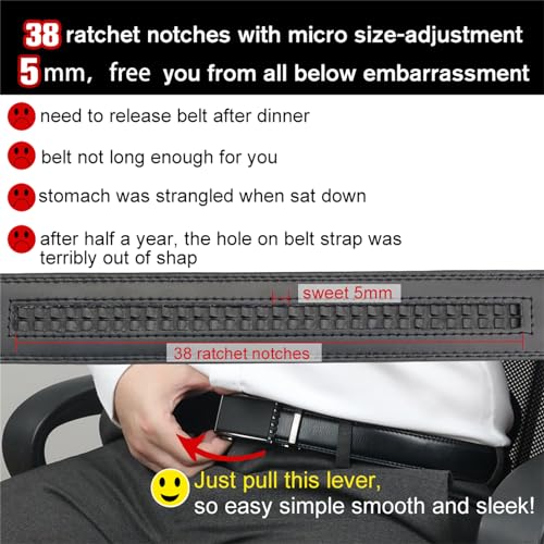 maikun Ratchet Belts for Men, Silde Leather Belts for Men with Automatic Buckle 35mm Wide3