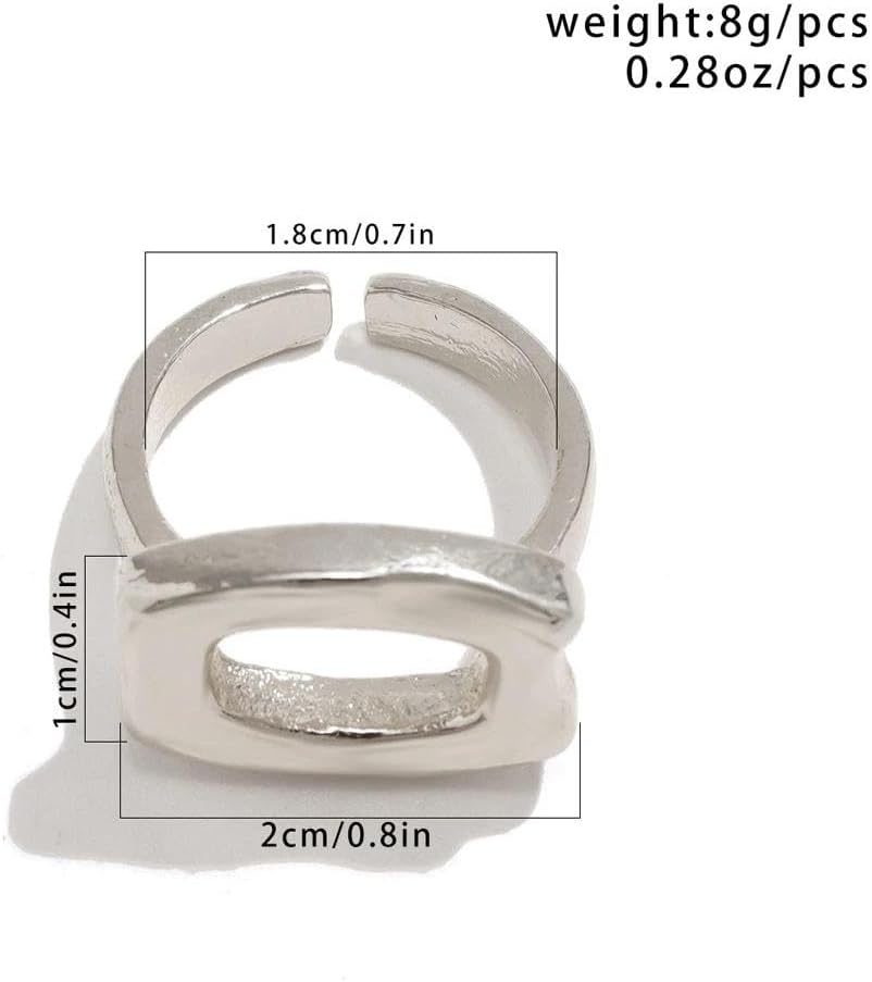 Chunky Hammer Patterned Open Ring for Women,Vintage Minimalist Geometric Hollow Statement Ring,Trendy Party Banquet Jewelry Accessories Gifts - Image 3