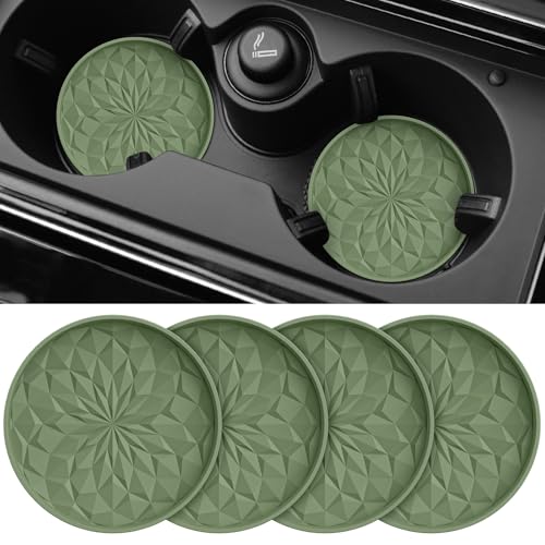 Image of ME.FAN Car Coasters for Cup Holders [4 Pack] - 2.75In Silicone Auto Mug Mats - Universal Non-Slip Recessed Car Interior Accessories Olive Green