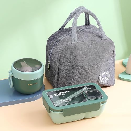 El Mejor Listado de Fiambreras bento . 46 Fiambrera, 3 Piezas Lonchera con Toppers, Bento Lunch Box Práctica, Con Bolsa Térmica, Cubiertos, Recipiente para Avena, Adecuada para Oficina, Escuela, Exterior, Microondas y...