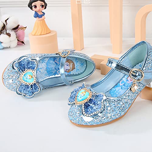 YOGLY Mädchen ELSA Prinzessin Schuhe Cosplay Eiskönigin Weihnachten Karneval Geburtstag Neujahr Kostüm Zubehör Weich Blau Rosa Silber Pailletten Kristall Hohe Absätze für Kinder Halloween Party