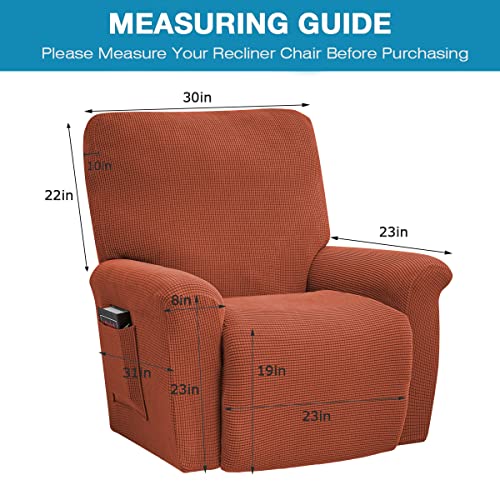 Mifxin Recliner Cover Stretch Reclining Sofa Slipcover 4 Piece Soft Elastic Couch Covers For 1 Seat Recliner Anti-Slip Washable Furniture Protector (Jacquard Orange) #TOP3