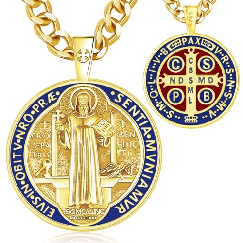 Vito 925 Sterling Silver Saint Necklace for Women Men, St Benedict/Crucifix/Caravaca/St Christopher/St Jude Pendant Patron Medal Amulet Medal Religion Jewelry Gift