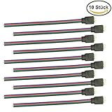 Longitud: 15cm 10x Conector Tira LED RGB Conector Controlador de Cinta LED 4 Pin SMD 5050 3528 2835 RGB LED Strip Connector Cable Conexión Línea Extensión Banda LED Interfaz Hembra de 4 Pines Puente LED -15cm