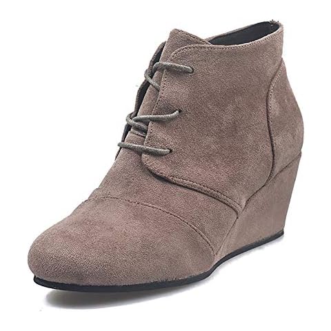 Dernolsea Ladies Faux Suede Leather Lace Up Chunky Mid Wedge Heeled Desert Ankle Boots Khaki Size 7 Cover