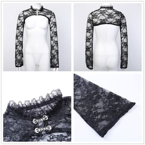 Image of Bolero Shrug Top Trad Goth Black Shawls and Wraps for Evening Dresses Short Cardigan