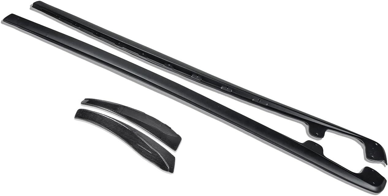 for 2005-2013 Chevrolet Corvette C6 Grand Sport & Z06 | ZR1 Style ABS Plastic Primered Black Rocker Panels Side Skirts with Carbon Fiber Mud Flaps 1 Pair