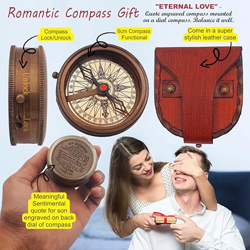 Brújula grabada de latón para regalo personalizable miniatura 3