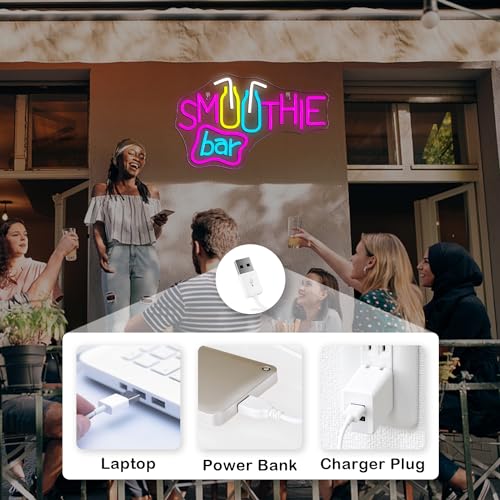 Image of Looklight Smoothie Bar Neon Sign, Drink Words Neon Signs for Wall Decor,Pink Letter LED Neon Light Bar Sign, Light Up Signs for Store Beverage Cool Smoothie Bar Shop