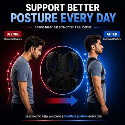 Image of PulGos Posture Corrector Belt for Men & Women | Adjustable Back Brace for Posture Correction and Spine Support | Comfortable Daily Wear for Back, Neck and Shoulder Relief | Universal Size 30-48 Inches