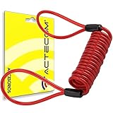 ACTECOM Cable Enrollado para candado de Moto recordatorio para candados de Moto Espiral para Motos Cable para candado de Moto (Rojo)