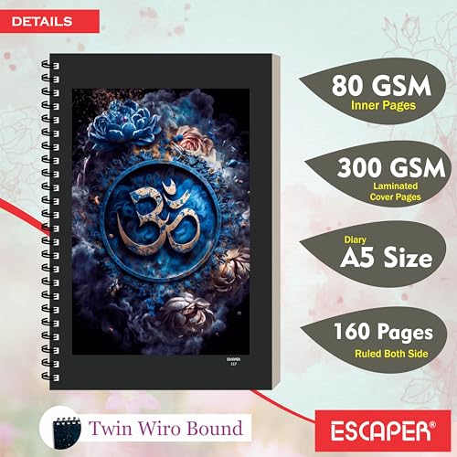 Image of ESCAPER Shiv Ji Diary Student Notebooks, A5 Size, 160 Ruled Notebook Designer Office Diary For Executive, Gift, Note Taking, Notepad For Writing (1, Om)