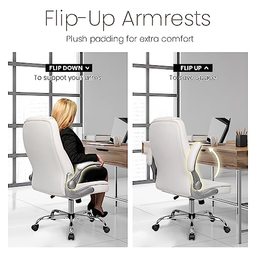 Neo Chair HPAC-WHITE Ergonomic Office Chair Pu Leather Executive Chair Padded Flip Up Armrest Computer Chair Adjustable Height High Back Lumbar Support Wheels Swivel For Gaming Desk Chair  thumb #5