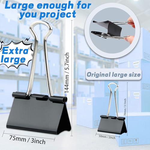 3 Inch Jumbo Binder Clips(12 Pack), Extra Large Binder Clips Heavy Duty Paper Clamps for Office and Home Supplies, Black image 3