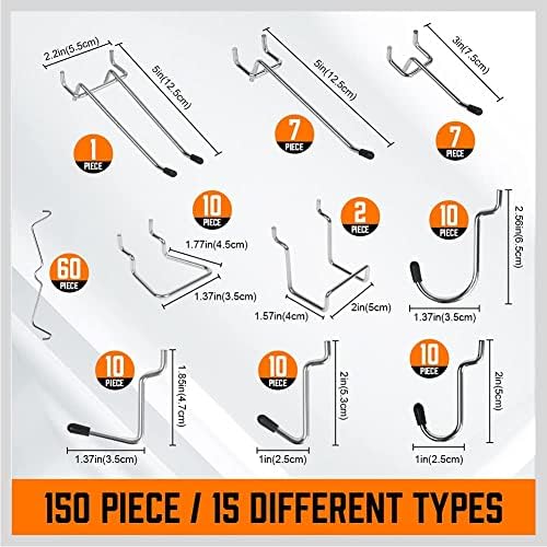 HORUSDY 150-Piece Pegboard Hooks Assortment, Pegboard Accessories with Pegboard Bins for Organizing Various Tools