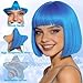 rookea Blue Bob Wig Star Sunglasses Hair Cap Pack for Women, Neon Colored Bob Wigs Party Fancy Hairpieces for Birthday Bachelor Princess Christmas Party Music Festival Stage Photography Fashion Show