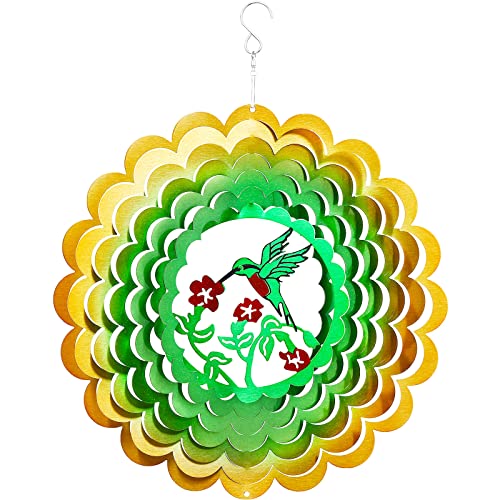 Bird Wind Spinners Outdoor Metal,3D Hummingbird Spinner Large Garden Decor,12In Kinetic Hanging Spinner Decoration,Green Craft Spinners Indoor Outdoor Use,Big Sculpture Spinner Patio Yard Art Ornament #TOP20
