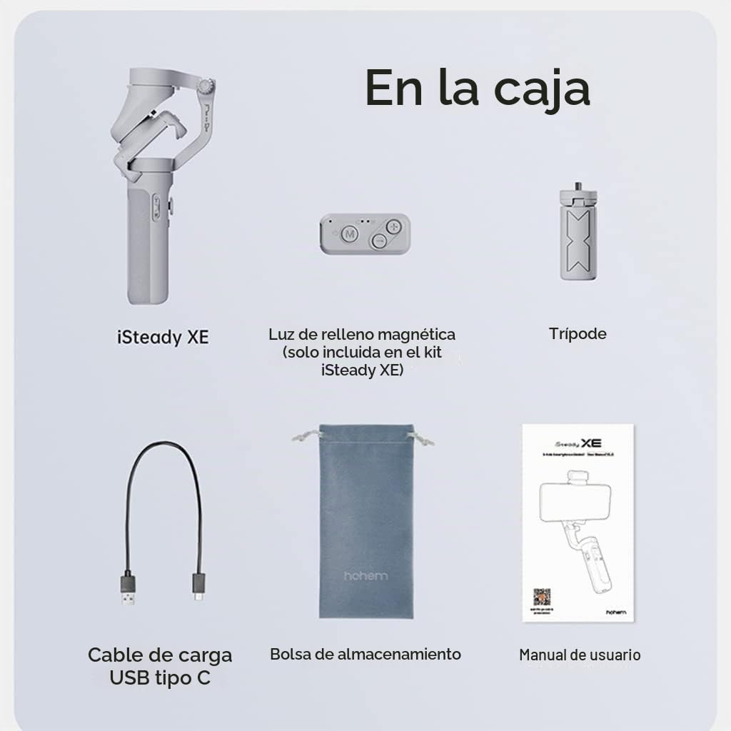 Hohem isteady Xe Kit Estabilizador de cardán para teléfonos Inteligentes de 3 Ejes, con Luces, para teléfonos iPhone Android, para grabación de vídeo en Tiempo Real vlog Youtube, combinación Gris