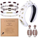 Suncalla 7 Pcs Football Game Day Accessories for Women Set Women's Fashion Football Headband Beaded Stretch Bracelets and Earrings with a Motivational Cards Mom Accessories Sport Lover Jewelry Gift