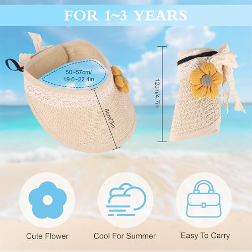 Winmany Toddler Girls Straw Hat Cute Lace Flower Kids Sun Hat Roll-up Summer Sun Visor Beach Caps for 1-3 Years4