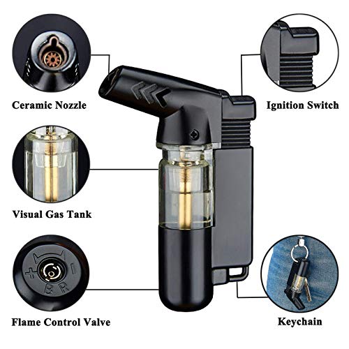 Torch Lighters,Windproof Lighter With Visible Window,Windproof Refillable Lighter,Adjustable Jet Flame,Used For Barbecue Kitchen Fireplace Candles Etc,2 Pack(Gas Not Included) (Black) #TOP1