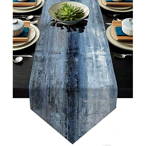 Blue and Grey Table Runner,Abstract Modern Art Burlap Table Runners for Table Dresser Runner Farmhouse Style for Dinner Party Holidays Home Decoration (Blue Grey, 13"x 71") Cover