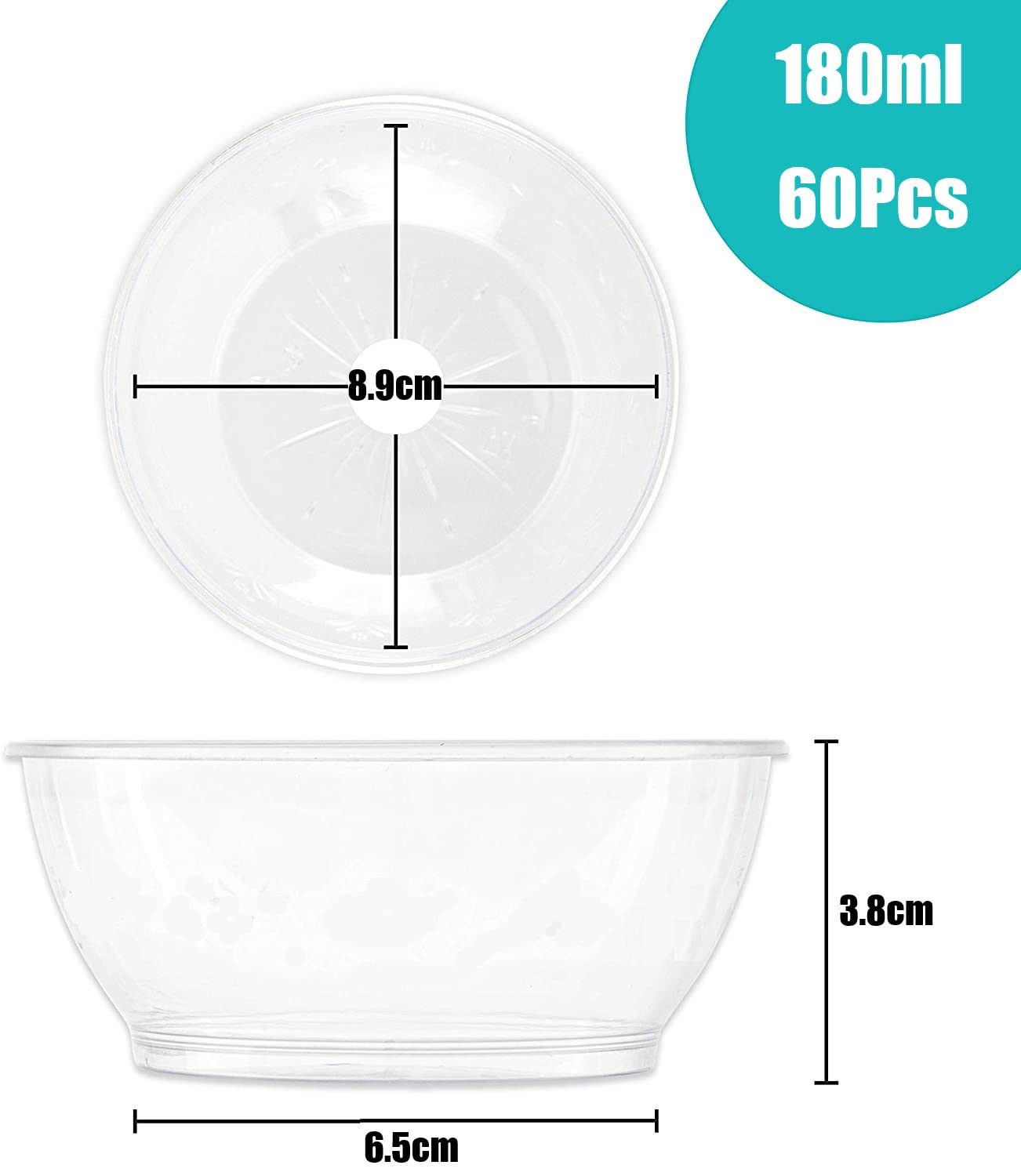 KAHEIGN 60Pz Mini Ciotole Da Dessert, 180ml Tazze Da Dessert Rotonde In Plastica Tazza Trasparente Per Antipasto Semifreddo Ciotola Da Portata Riutilizzabile per Mousse Budino Partito (9 x 4cm)