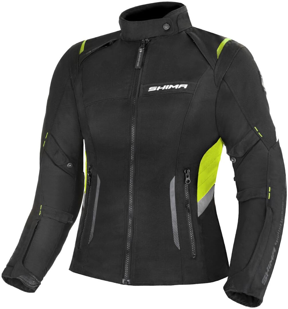SHIMA RUSH LADY kurtka motocyklowa damska - tekstylna, wielosezonowa, miejska kurtka z membraną wodoodporną i ocieplaczem, protektorami CE pleców, lokci, barków (Fluo, XS)
