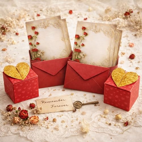 Image of Celebrations Heart Return Box with Emotional Love Letter & 2 Red Envelopes, Romantic Message Gift Box for Couples, Husband & Wife, Perfect for Anniversary, Valentine's Day & Special Moments