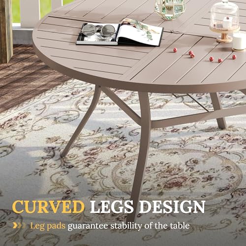 Image of VICLLAX Round Patio Table with Adjustable Umbrella Hole for 8, All Weather Metal Outdoor Dining Table for Lawn Garden, 53.1 inch Outdoor Coffee Table, Cream Color Frame