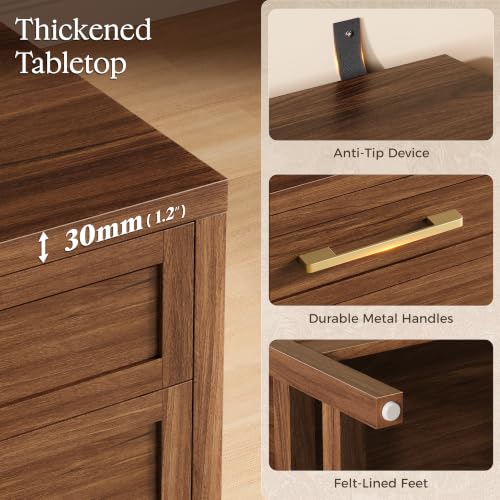 SUPERJARE 26.8'' Tall Night Stand with Charging Station, Set of 2 | 27.6''W Nightstand with USB-C Port, Bedside Table with 3 Drawers, Modern End Table for Bedroom, Living Room, Walnut - image 9
