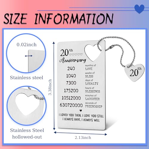 TRCENDE 20 Year 20th Wedding Anniversary Card Gifts Engraved Wallet Inserts Decorations for Men Her Him Wife Husband Women Couples Romantic Gifts XCD443
