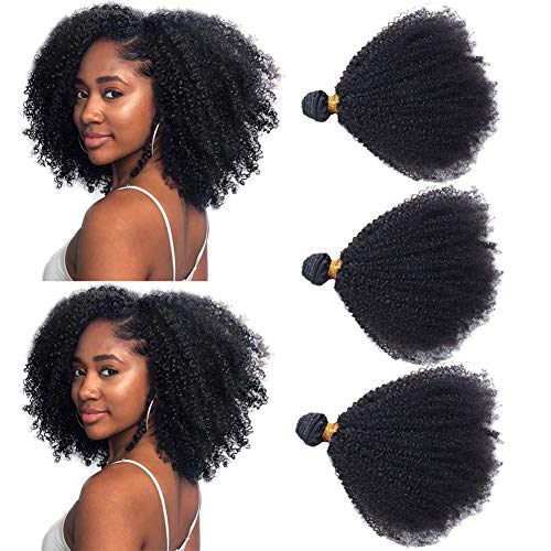 SAJANDAS Brazilian Afro Kinky Human Hair Bundles, 4B 4C Afro Kinky Curly Bundles Human Hair, 10A Grade Kinky Curly Weave Human Hair 3 Bundles Weave Weft Natural Color (10 12 14 Inch)