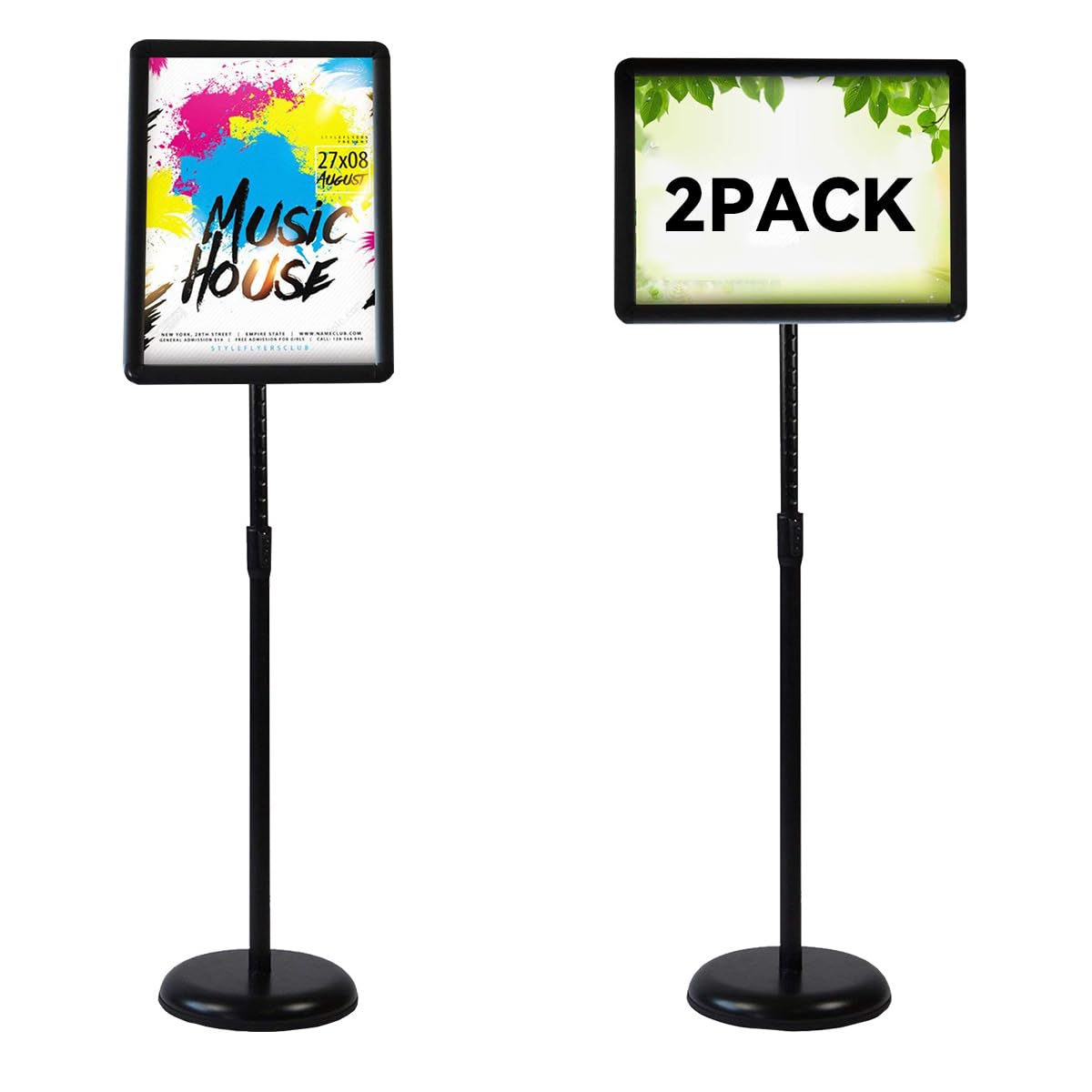 HUAZI 2PACK A4 Poster Stand Floor Sign Stand Holder Both Vertical & Horizontal View Displayed,Snap-Open Frame with Safety Corner for School Church Business Show,Black