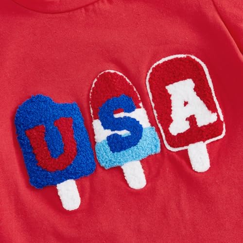 Image of Kayotuas Toddler Baby Girl 4th of July Outfit American Flag Shirt Red Blue Stars Tulle Tutu Skirts Kids Fourth of July Dress