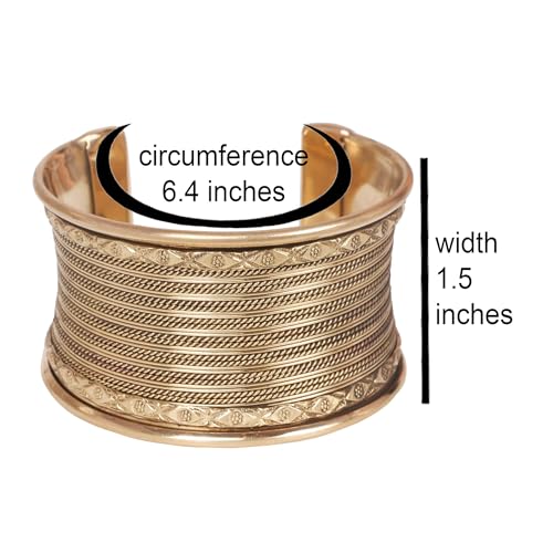 Image of Touchstone Indian Bollywood Desire Brass Base Exotic Workmanship Free Size Cuff Bracelet in Antique Gold Or White Or Copper Tone for Women.