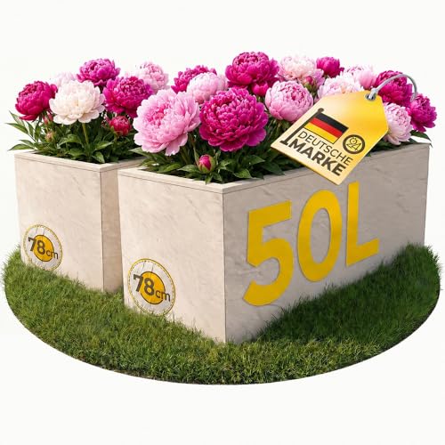 Ondis24 2X Pflanzkübel Vulkano, je 50L Pflanzvolumen, rechteckig, Blumenkasten mit Wasserspeicher, Balkon Terrasse, Blumenkübel, Doppelpack (Leinen)