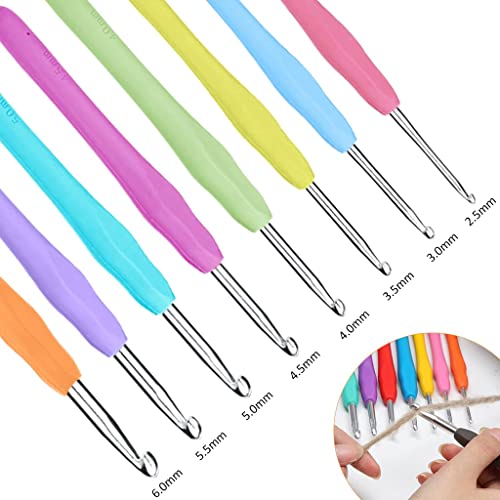 Image of VIRADHAM Crochet Hooks Set of 9 - Aluminum Crochet Needles with Soft Rubber Handles And Stitch Markers - Ergonomic Kit for Arthritic Hands - Comfortable Grip Yarn Craft Tools for All Skill Levels (9 Pcs Multicolor)