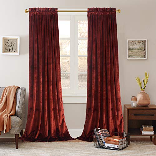 Roslynwood Velvet Luxurious Rust Red Elegant Curtains Rod Pocket ...