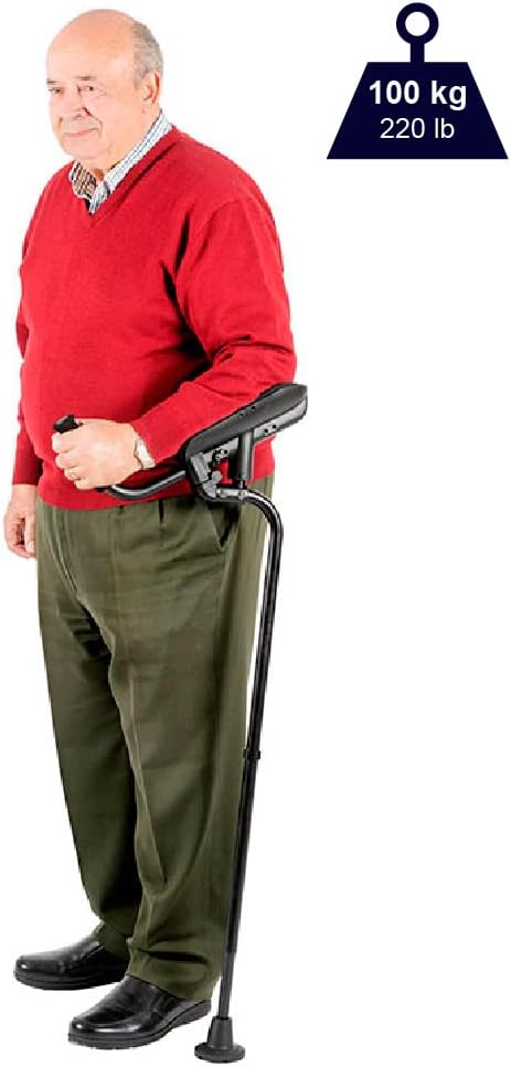 KMINA Adjustable Forearm Crutch for Adults (x1 Unit, Left Handed), Ergonomic Non-Slip Handles with Elbow Support, Patented, PRO Model, Made in Europe