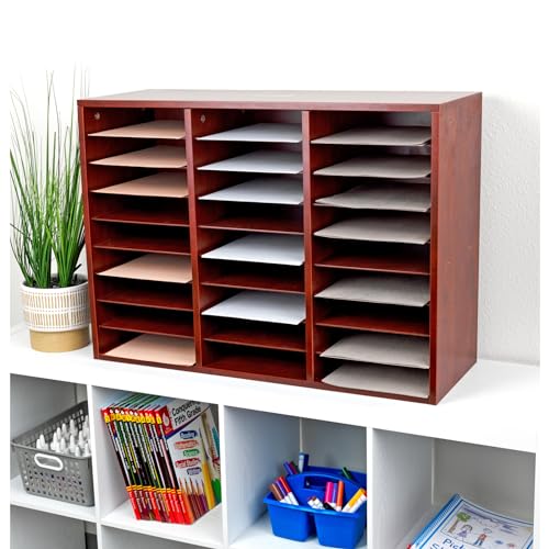 Image of Really Good Stuff Classroom Mahogany Mail Center, 27 Slots | 32 inch W x 12 inch D x 23 inch H, Office Mailboxes, Mail Sorter, Classroom Organization, Mailbox Organizer for Students & Teachers