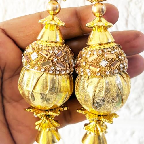 Image of Adikala Craft Store Handmade Ethnic Latkan Tassel Set of 2 for Saree Pallu, Blouse, Suits, Dupatta, Lehenga Decor | Ethnic Saree Pallu, Blouse, Suit, Dupatta & Lehenga Decoration (Golden Ball)
