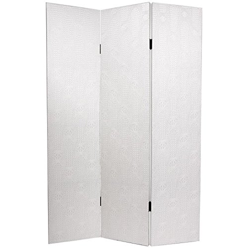 Oriental Furniture 6 ft. Tall Faux Leather Antique White Snakeskin Room Divider