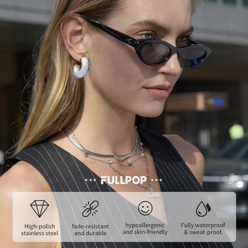 Image of Fullpop Vintage Earrings for Women, Chunky 14K Gold Plated Resin Hoop Earrings Lightweight Hollow Drop Earrings Hypoallergenic Earrings for Women Vintage Anthropologie Jewelry Gifts for Women