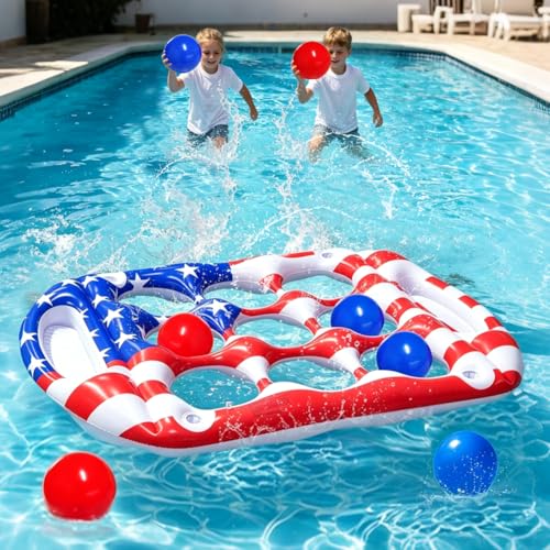 Pool Toys Games Set, Tic-Tac-Toe Inflatable Pool Toy with 10 Balls, American Flag Floating Board Swimming Pool for Adults Teens Kids Summer Water Ball Toys - image 2