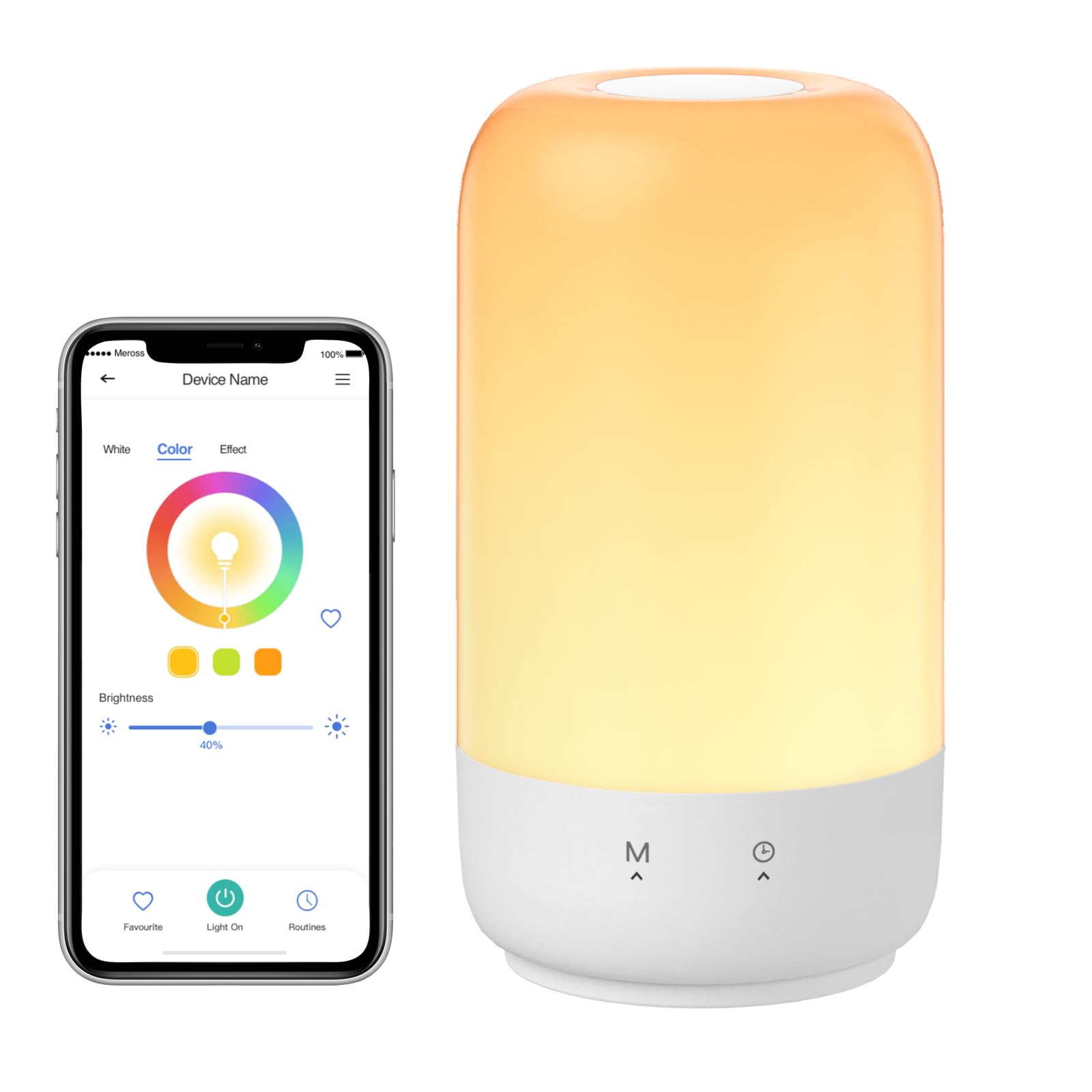 meross Lámpara LED de Mesa Inteligente, Lámpara de Noche WiFi Compatible con Apple HomeKit, Alexa y Google Home, Luz Nocturna Multicolores RGBWW, con Comando de Voz y Control Remoto