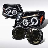 Tacoma Glossy Black Halo LED Projector Headlights+Smoke Fog Lamps