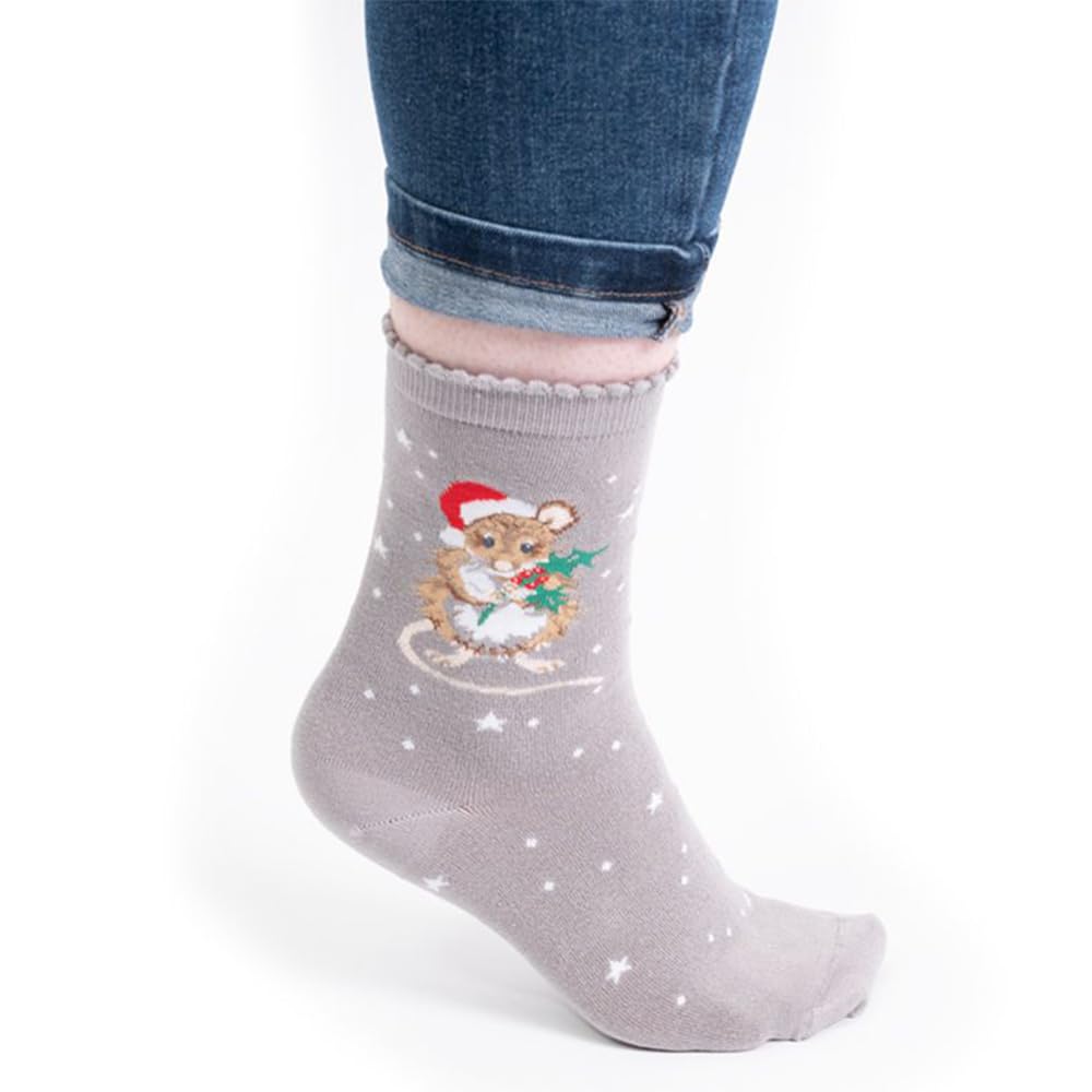 Calcetines De Navidad Wrendale Designs - Motivos Animales, Blanco, Con Bufandas, Lavables A Máquina