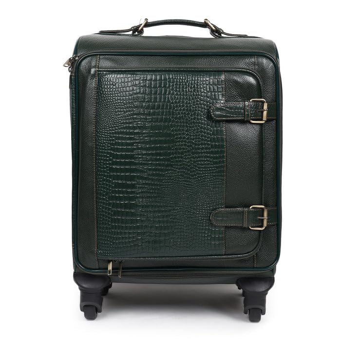 Horizon Leather Trolley Suitcase | Genuine Semi Full-Grain Buffalo Leather Cabin Luggage | 4-Wheel Carry-On Travel Bag with Laptop Compartment & Telescopic Handle for Men and Women-image-39